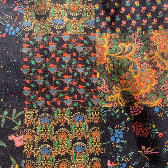Vintage 70s black & Multicolor flora faux patchwork cotton Beckett fabric sewing - Picture 3 of 11